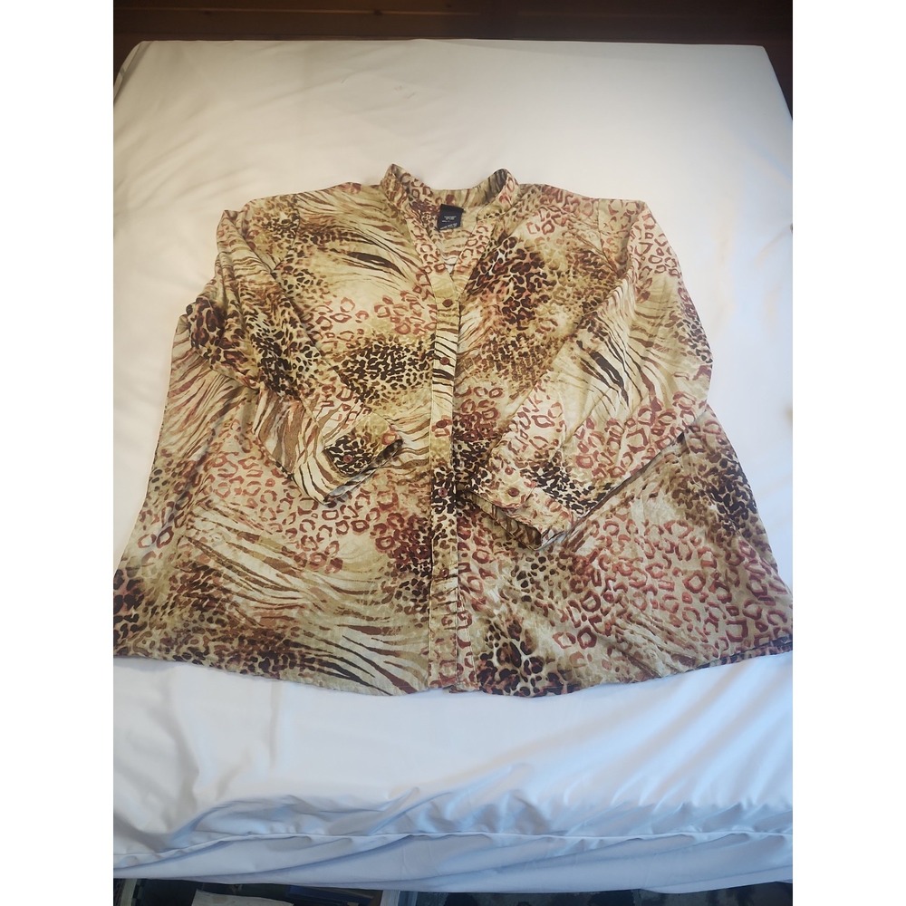 Vintage Basic Editions Womens Animal‎ Print Long Sleeve Blouse Top Size 2X